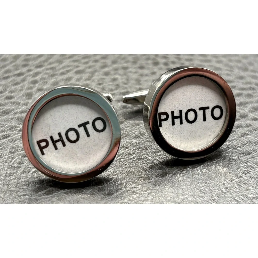 Novelty Round Photo Picture Cufflinks Silver Tone